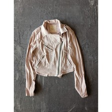 Free People Blush Pink Linen Blend Cropped Moto Biker Jacket Size 2 Zip Up