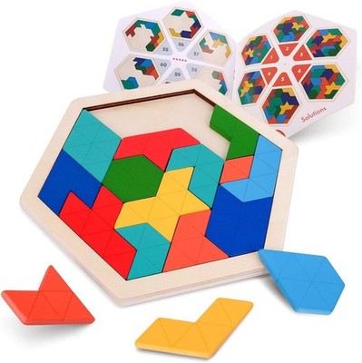 Holz Puzzle Hexagon Form Musterblock Tangram Logik Iq Spiel Montessori Geschenk