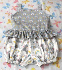 Pete  Lucy Girls 5 Two Piece Gray  White Unicorns Rainbows Shorts Outfit