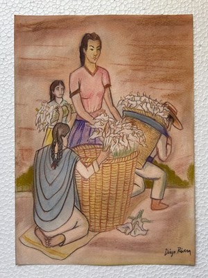 Diego Rivera Zeichnung auf Papier (Handmade) signiert und gestempelt...