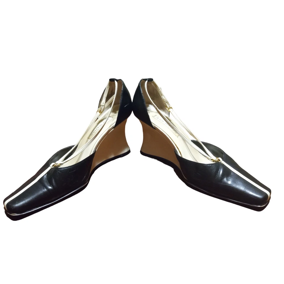 Tacones para mujer Ann Marino 8,5 M cuero negro 3" cuña hebilla con tiras Foto 2 de 4