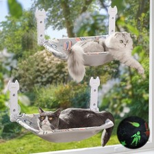 2 Pack Cat Window Perch Glow in The Dark Foldable Cat Hammock W/ Sunken Design 
