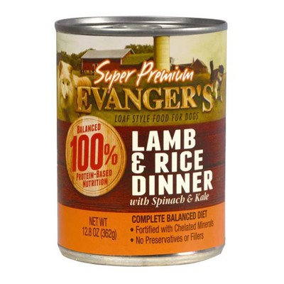 Evanger's Super Premium Wet Dog Food Lamb & Rice; 12Eac