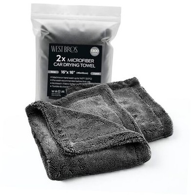 2X Medium Car Drying Towel, 1300 GSM Professional Car Towel with Double Gray
