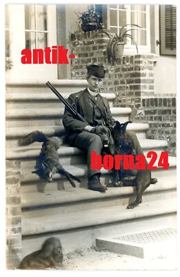 Postcard Bederkesa Villa in Bahnhofstrasse Apothecary Stone as Hunter Hunting 1914 A38