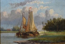 HENDRICK HULK-French/Dutch Realist-Original Signed Oil-Coastal View & Sailboat