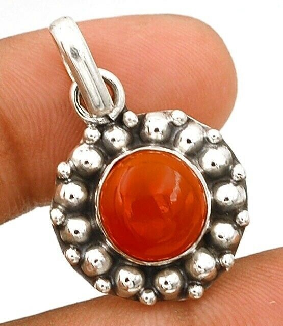 Natural Orange Carnelian Silver Pendant 925 Sterling Silver 6-1