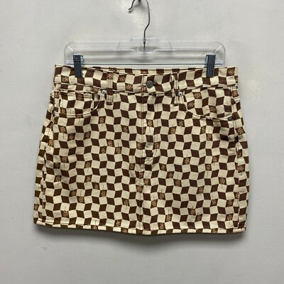Madewell Womens Brown Cream Checked Floral Daisy Print Denim Jean Mini Skirt 27