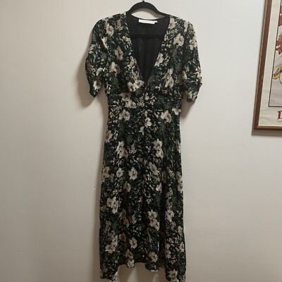 ASTR The Label Button Front Midi Dress Green Ivory Floral Medium | eBay