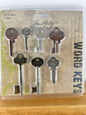 NOS 2008 Metal Word Keys by Tim Holtz Idea-ology 7 Keys in Various sizes