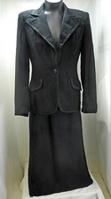 Vintage 1960s Black Wide Lapels Brocade Trim Lined Blazer Jacket  Gored Skirt