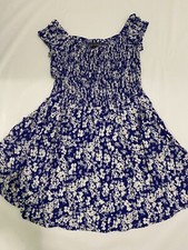 Express Womens Fit And Flare Dress Blue Floral Cold Shoulder Size XS