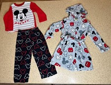 Disney Mickey Mouse 4T Pajama Set Robe Shirt Pants 3 Pieces
