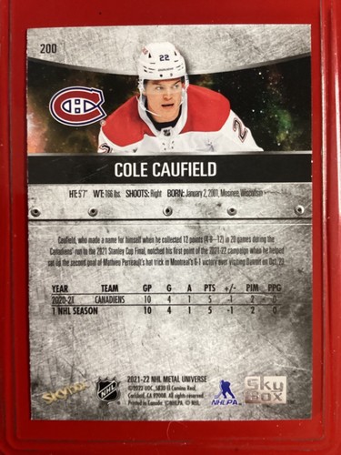 Cole Caufield 2021-22 Skybox Metal Universe Rookies #200 Rookie (RC) Canadians - Picture 2 of 2