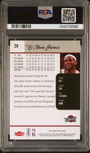 PSA 10 GEMAS COMO NUEVAS 2007 ULTRA LeBRON JAMES #28 CAVS HEAT LAKERS 70088 BJ130 - Imagen 2 de 2