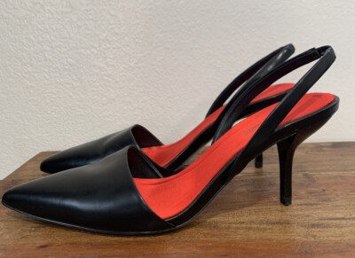 Diane Von Furstenberg Mortelle Black Leather Heels Shoes 7.5