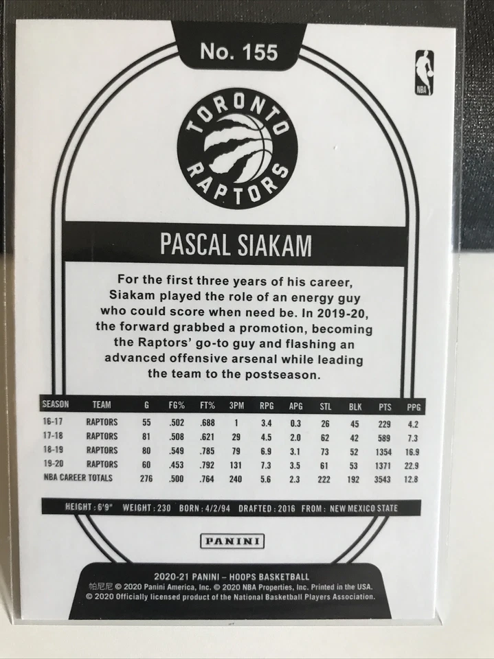 💥2020-21 Pascal Siakam Purple Holo Explosion Panini NBA Hoops Raptors  - Image 2 of 2