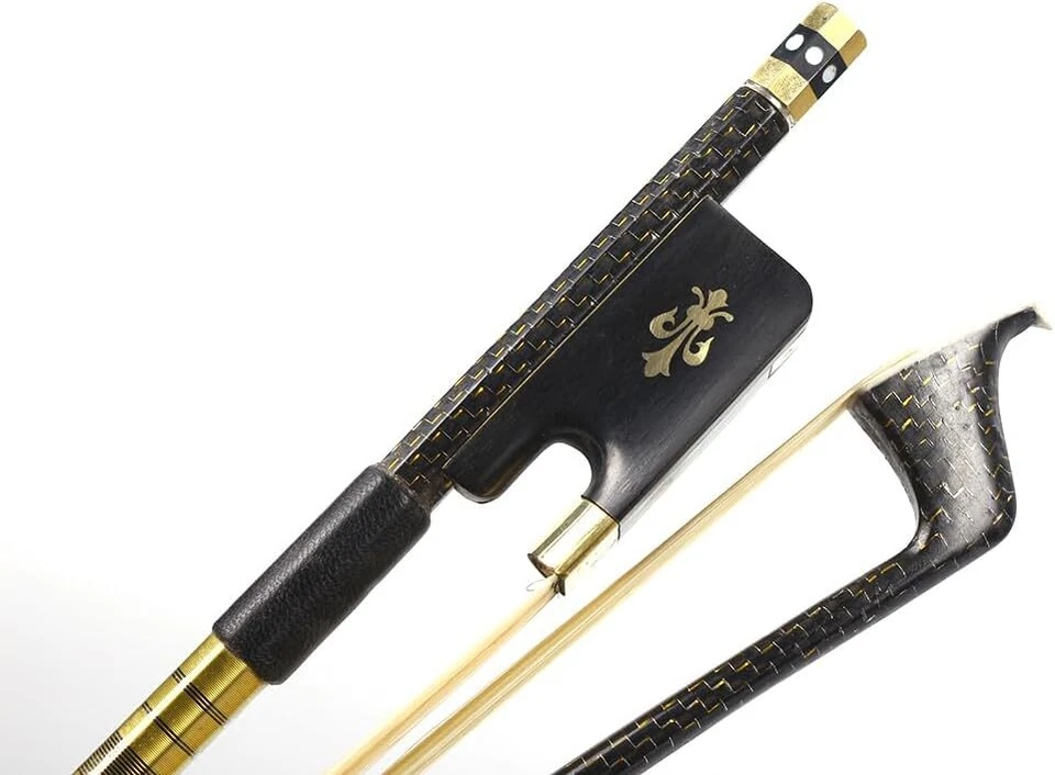 4/4 Cello bow Braided carbon fiber Ebony frog natural Horse Hair Nice inlay - Image 2 of 4