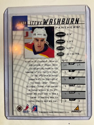 139 Steve Washburn 1998 Pinnacle Be A Player Hockey Autograph