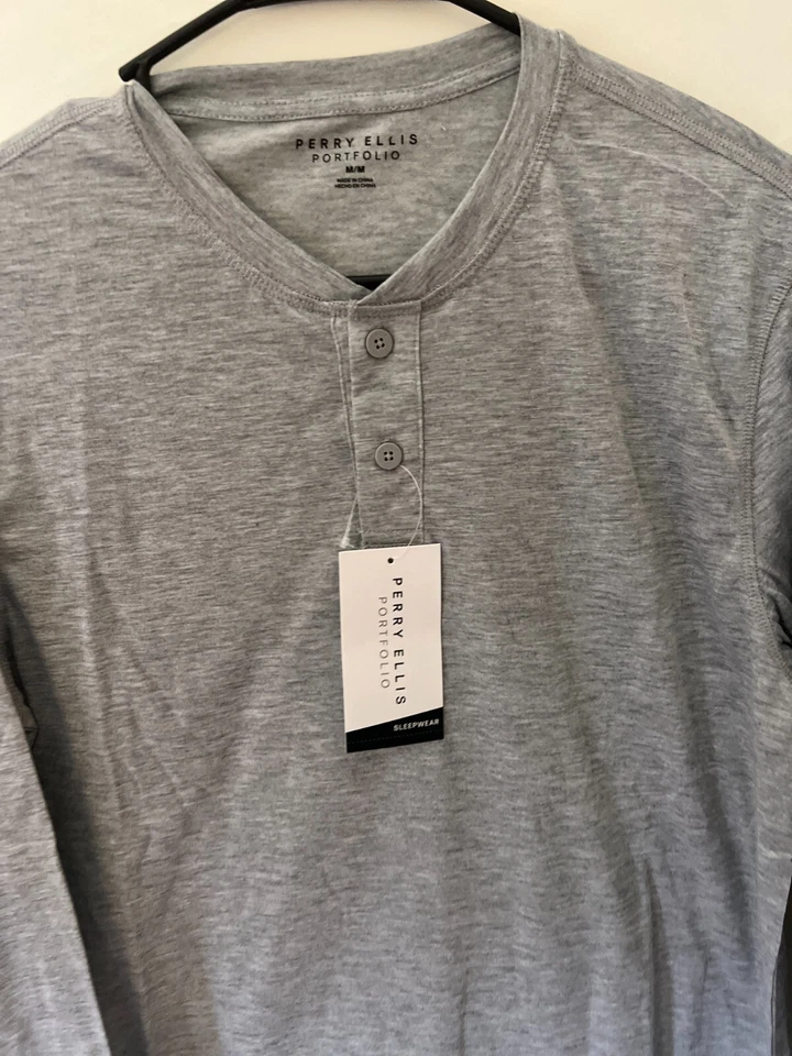 Nueva Camisa Térmica para Dormir Perry Ellis Portfolio Para Hombre Henley Manga Larga Gris M Foto 3 de 4