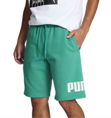 Puma Men Regular-Fit Big Logo-Print Fleece 10'' Shorts Sparking Green Size S