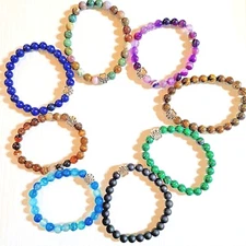 Paw Print Stretch Bracelet Charm Agate, Tiger's Eye, Malachite 8mm Gemstone Bead