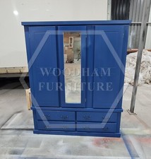 HANDMADE AYLESBURY 4 DRAWER TRIPLE SHELVED WARDROBE DARK BLUE (NOT FLATPACKED)