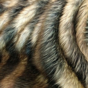 Xtra Long Pile Faux Fur Fabric Aspen Luxury Fox Wolf Stripe Brown