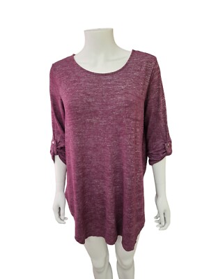 Primark Longline meliert Tunika Top lila Gr. L 14-16 Rollärmel Bluse Jersey 