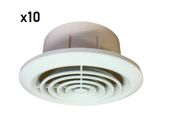 Box 10 Airvent 404146 Round Ceiling Ventilation Grille Diffusers - 100mm White