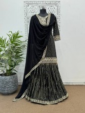 Presenting Faux Georgette Black Kurta And Palazzo With Dupatta For Women Wear