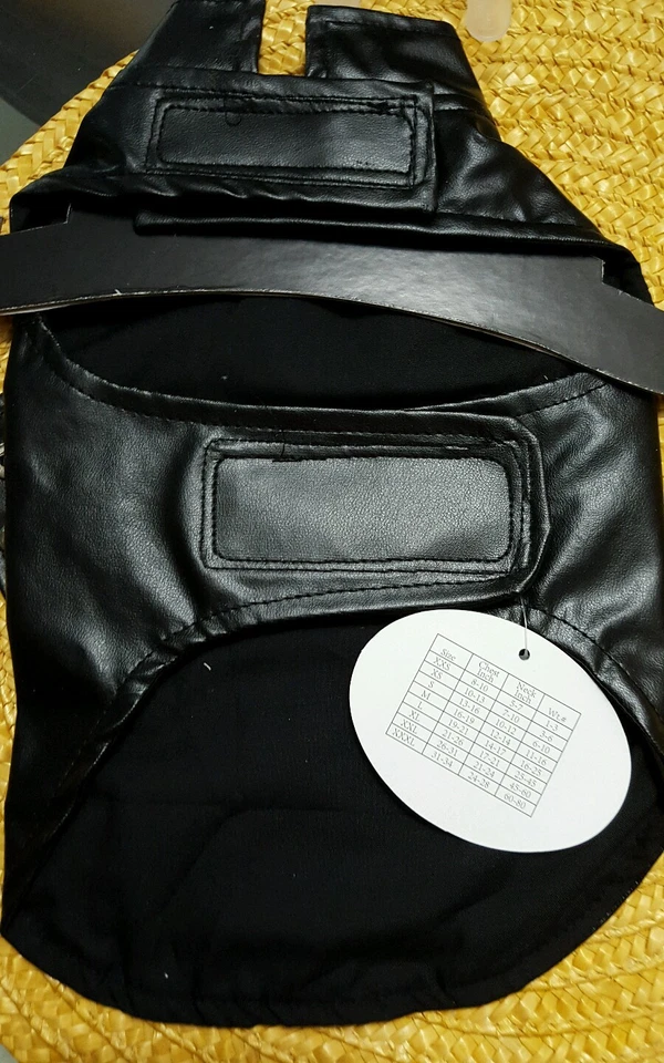 CHAQUETA DE MOTOCICLISTA BORDADA DE CUERO PLISADO PERRO ARNÉS "BORN TO RIDE" Foto 2 de 2