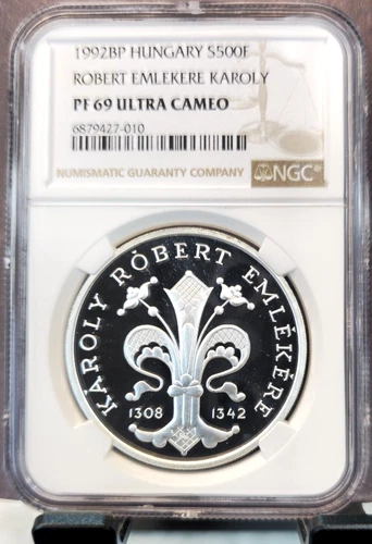 1992 HUNGARY SILVER 500 FORINT ROBERT KAROLY NGC PF 69 ULTRA CAMEO TOP POP 1