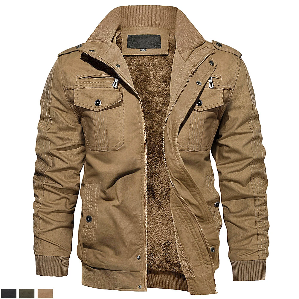 Men's Winter Thermal Fleece Lined Bomber Jacket Outdoor Hiking Casual Work Coats image 1