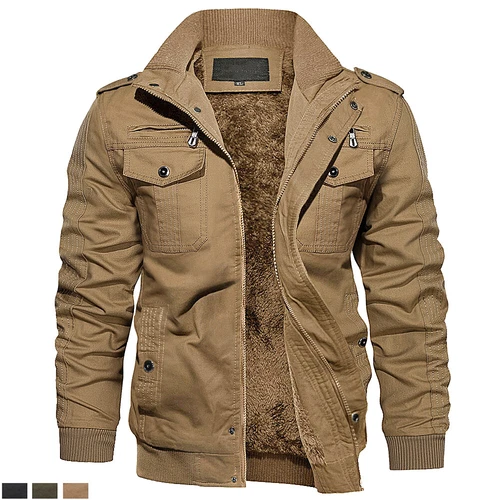 Men's Winter Thermal Fleece Lined Bomber Jacket Outdoor Hiking Casual Work Coats - product listing photo