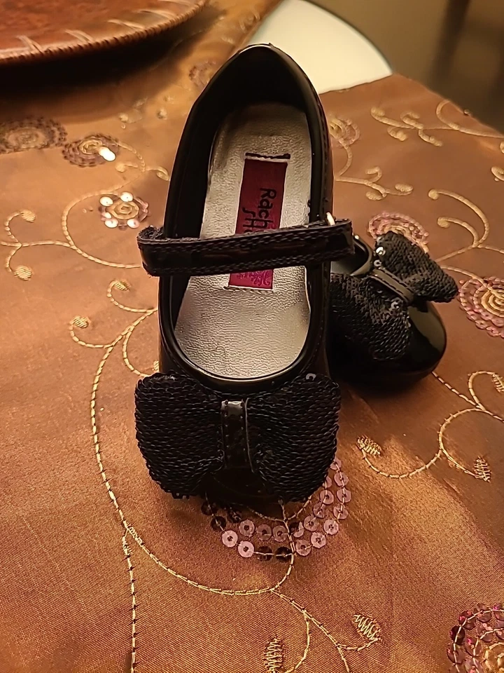 Zapatos Rachel Negros Niñas Pequeñas Zapatos de Vestir con Lentejuelas Brillo Lazo Talla 5 #135 Foto 2 de 4