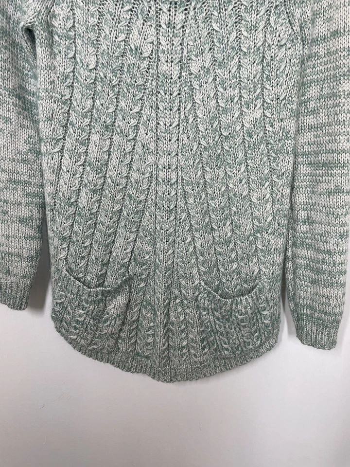 Suéter Anthropologie Ginebra Capucha Cuello Cable Tejido Bolsillos Azul Talla Mediana Foto 2 de 4