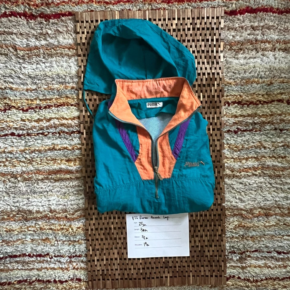 Vintage Puma Anorak Windbreaker Jacket Teal Blue Peach Men's Size Large L - Image 3 of 3