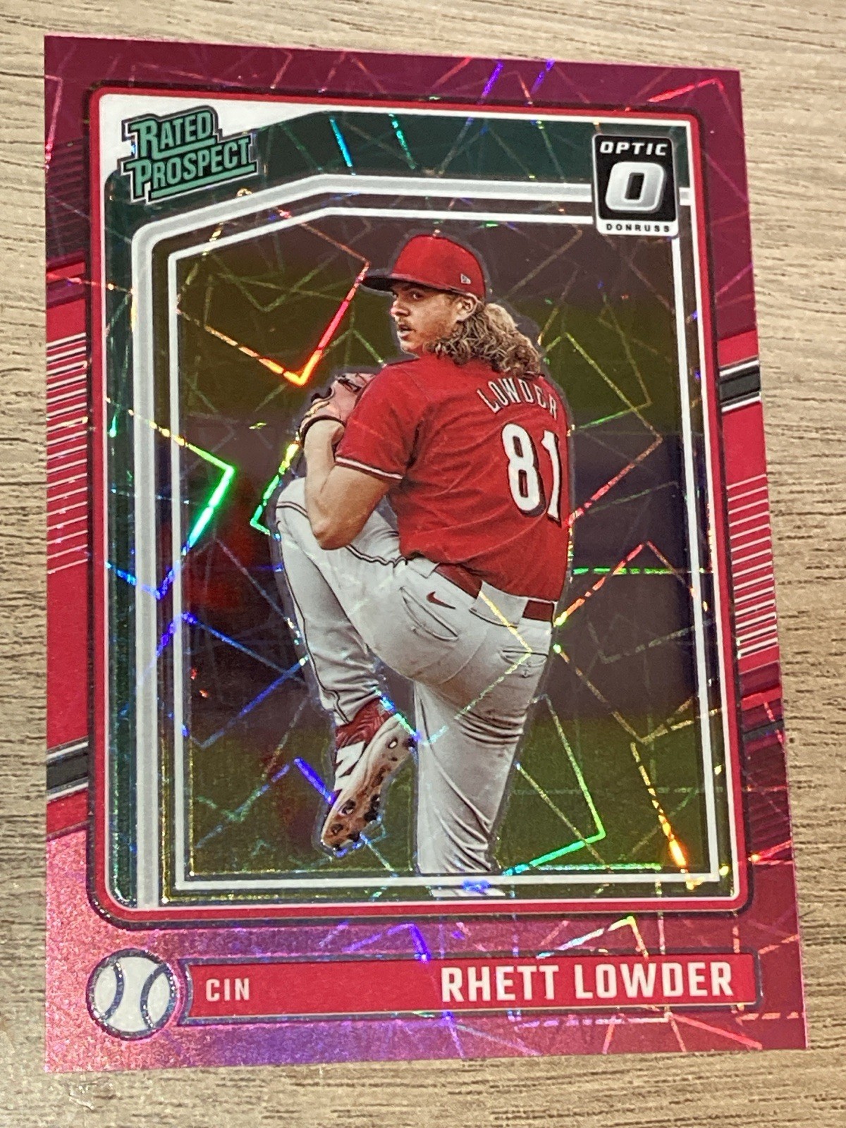E937 /79 Rhett Lowder #166 2024 Donruss Rated Prospect Optic Pink Velocity Reds