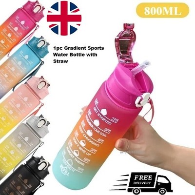 Sport Trinkflasche Fitnessstudio Reise Trinken Auslaufsicher Flasche mit Strohhalm BPA-frei UK