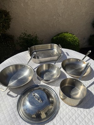 6 Piece Set All-Clad Classic Stainless Steel Frying Skillet Roasting Wok Pan Pot