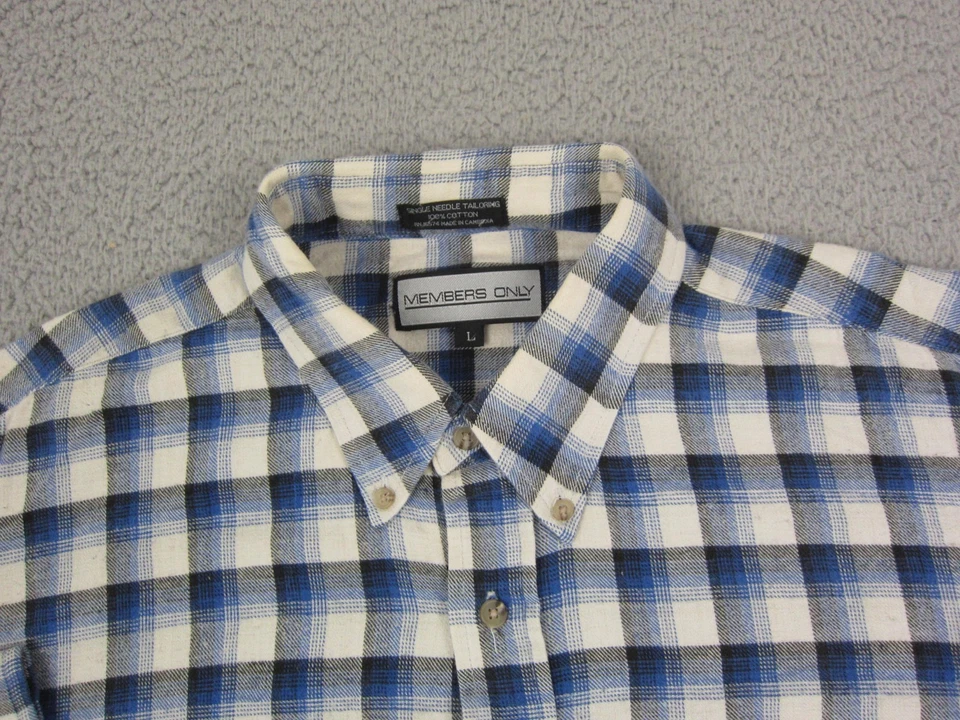 Vintage Members Only Shirt Adult Large Blue White Plaid Flannel 80s Mens Cotton - Image 3 of 4