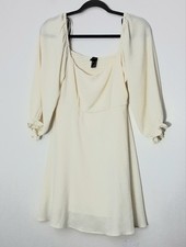 Forever 21 Mini Dress Women's Size Medium Ivory Smocked Long Sleeve Preowned