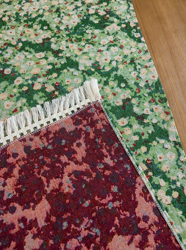 Vintage Floral Table Runner French Country Style Tassel Decor Dining Kitchen - Image 4 of 4