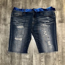 CULT OF INDIVIDUALITY Denim Shorts Mens 42 Blue Distressed Paint Splatter