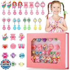 Jewelry Girl Toys for Ages 3-8, Adjustable 28 Lovely Rings for Ki