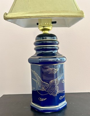 Vintage Chinoiserie Cobalt Blue Gold Gilt Hand Painted Crane Lamp (Paul Hansen?)