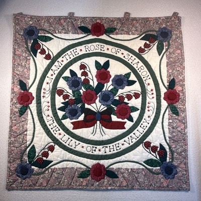 Quilted Handstitched & Embroidered Wall Art  ''I Am the Rose'' 33  Cottagecore