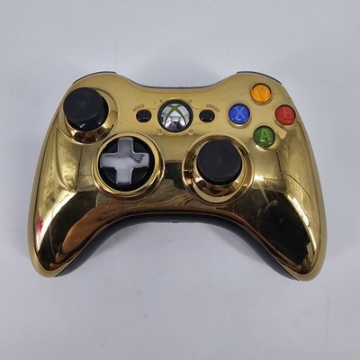 Microsoft Xbox 360 Wireless Controller Gold Chrome w/ Battery Pack Cover.