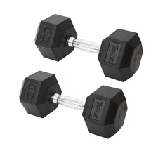 York Barbell Hex Dumbbell Set 30LB Rubber Coated Fixed Weight Dumbbells Pack 2